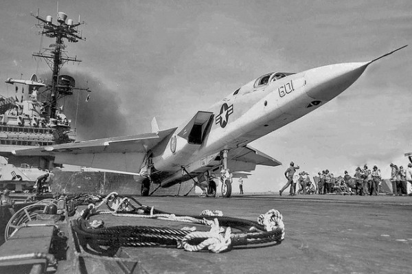 RVAH-1 Smokin' Tigers RA-5C Vigilante AG-601 ready for launch from the USS Independence, circa 1965. Photographer unknown.
