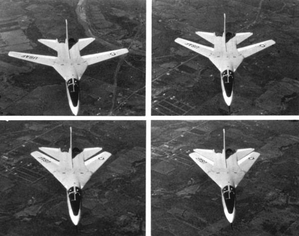 A imagem mostra claramente a drástica mudança na envergadura do F-111.