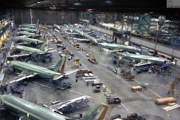 Em meados dos anos 80 a produção de 737s em Renton. 