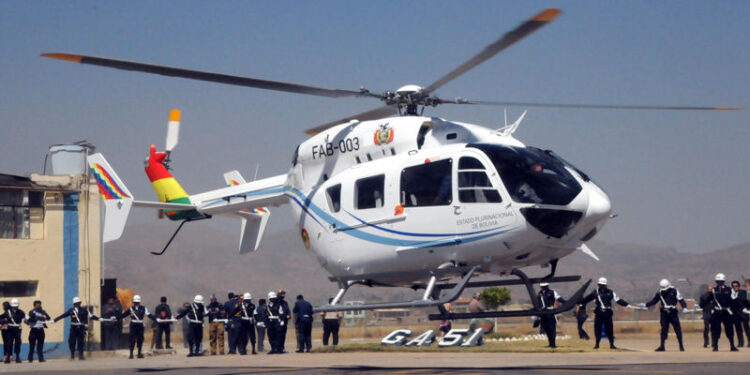 Helicóptero EC145 utilizado en Bolivia para transporte presidencial y también misiones SAR.